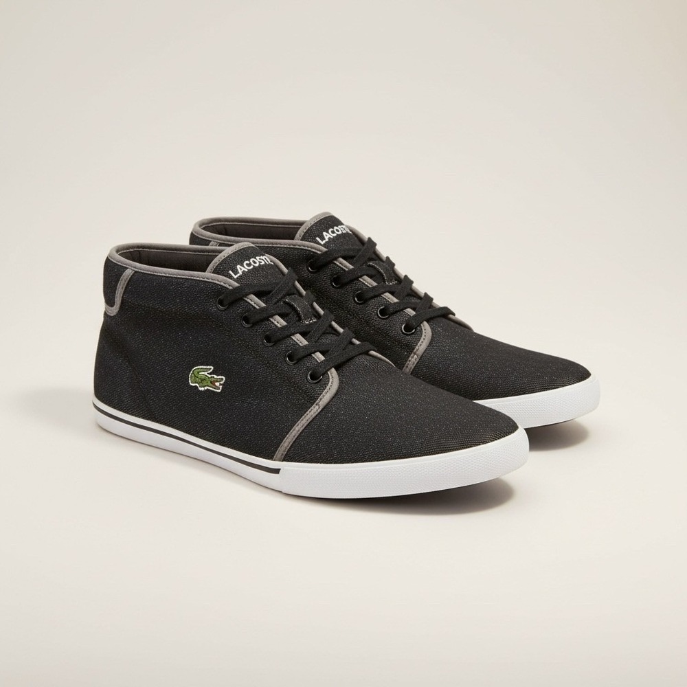 Lacoste Ampthill TK Men Black Canvas Mid Top Sneakers Shoes Size 13